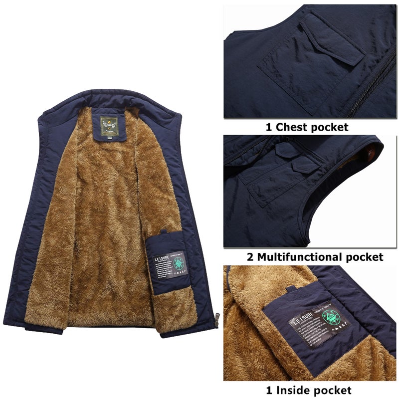 Vcansion Men's Winter Warm Puffer Vest Quilted Padded Sleeveless Jacket Black US 2XL/Asian 6XL - Image 3